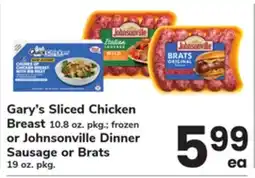 ACME Gary's Sliced Chicken Breast 10.8 oz. pkg. frozen or Johnsonville Dinner Sausage or Brats 19 oz. pkg offer