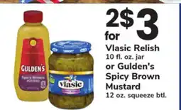 ACME Vlasic Relish 10 fl. oz. jar or Gulden's Spicy Brown Mustard 12 oz. squeeze btl offer