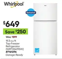 Lowe's 19.3-cu ft Top-Freezer Refrigerator (WRTX5419SW) offer