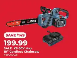 Runnings SENIX X6 60V Max 18 Cordless Chainsaw offer