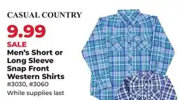Runnings Men's Short or Long Sleeve Snap Front Western Shirts offer