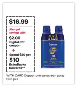 CVS Coppertone sunscreen spray twin pk offer
