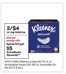 CVS Kleenex cubes 50-70 ct. or rectangular boxes 120-160 ct. (excludes On the GO 3-6 pk.) offer