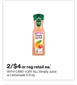 CVS ALL Simply Juice or Lemonade 11.5 oz offer