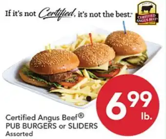 Pete's Fresh Market Certified Angus Beef PUB BURGERS or SLIDERS offer
