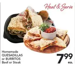 Pete's Fresh Market Homemade QUESADILLAS or BURRITOS offer
