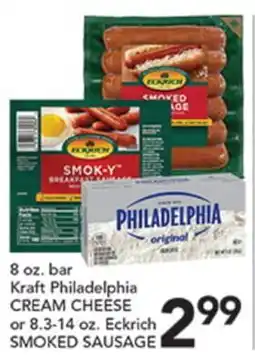 Pete's Fresh Market Kraft Philadelphia CREAM CHEESE or 8.3-14 oz. Eckrich SMOKED SAUSAGE offer