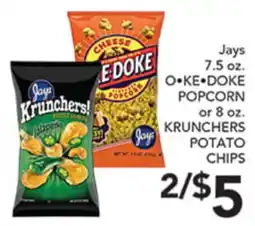 Pete's Fresh Market Jays 7.5 oz. O•KE•DOKE POPCORN or 8 oz. KRUNCHERS POTATO CHIPS offer