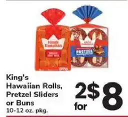 Safeway King's Hawaiian Rolls, Pretzel Sliders or Buns offer