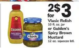Safeway Vlasic Relish or Gulden's Spicy Brown Mustard offer