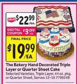 Stop&Shop The Bakery Hand Decorated Triple Layer or Quarter Sheet Cake offer