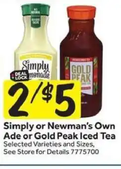 Stop&Shop Simply or Newman's Own Ade or Gold Peak Iced Tea offer