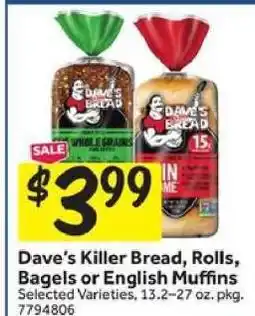 Stop&Shop Dave's Killer Bread, Rolls, Bagels or English Muffins offer
