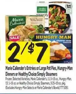 Stop&Shop Marie Callender’s Entrées or Large Pot Pies, Hungry-Man Dinners or Healthy Choice Simply Steamers offer