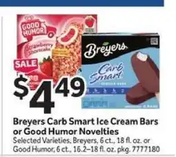 Stop&Shop Breyers Carb Smart Ice Cream Bars or Good Humor Novelties offer