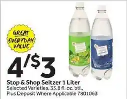 Stop&Shop Stop & Shop Seltzer 1 Liter offer