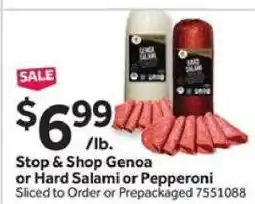 Stop&Shop Stop & Shop Genoa or Hard Salami or Pepperoni offer