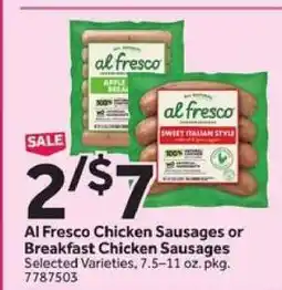 Stop&Shop Al Fresco Chicken Sausages or Breakfast Chicken Sausages offer