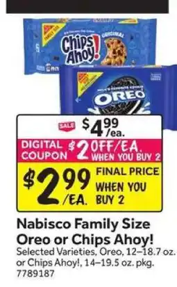 Stop&Shop Nabisco Family Size Oreo or Chips Ahoy! offer