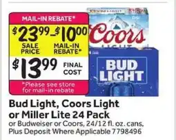 Stop&Shop Bud Light, Coors Light or Miller Lite 24 Pack offer