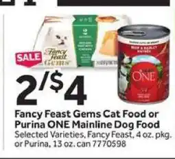 Stop&Shop Fancy Feast Gems Cat Food or Purina ONE Mainline Dog Food offer