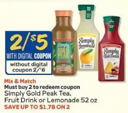 Winn Dixie Simply Gold Peak Tea, Fruit Drink or Lemonade offer