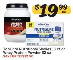 Winn Dixie TopCare Nutritional Shakes 16 ct or Whey Protein Powder 32 oz offer