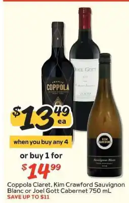 Winn Dixie Coppola Claret, Kim Crawford Sauvignon Blanc or Joel Gott Cabernet offer