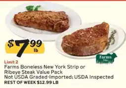 Winn Dixie Farms Boneless New York Strip or Ribeye Steak Value Pack offer