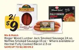 Winn Dixie Roger Wood Lumber Jack Smoked Sausage, Nettles Smoked Sausage, Hormel Fully Cooked Bacon offer