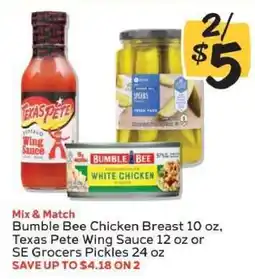 Winn Dixie Bumble Bee Chicken Breast, Texas Pete Wing Sauce, SE Grocers Pickles offer
