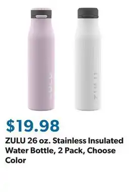 Sam's Club ZULU 26 oz. Stainless Insulated Water Bottle, 2 Pack, Choose Color offer