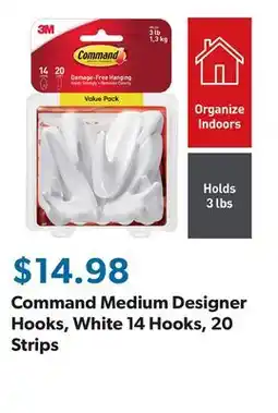 Sam's Club Command Medium Designer Hooks, White 14 Hooks, 20 Strips offer
