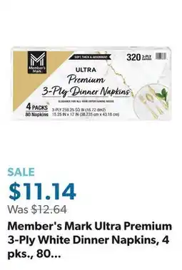 Sam's Club Member's Mark Ultra Premium 3-Ply White Dinner Napkins, 4 pks., 80 napkins/pk offer