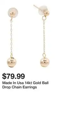TJ Maxx Made In Usa 14kt Gold Ball Drop Chain Earrings offer