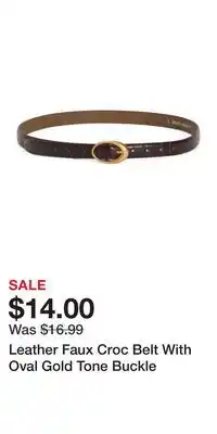TJ Maxx Leather Faux Croc Belt With Oval Gold Tone Buckle offer