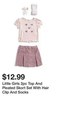 TJ Maxx Little Girls 2pc Top And Pleated Skort Set With Hair Clip And Socks offer