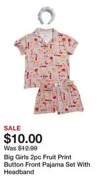 TJ Maxx Big Girls 2pc Fruit Print Button Front Pajama Set With Headband offer