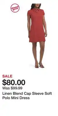TJ Maxx Linen Blend Cap Sleeve Soft Polo Mini Dress offer