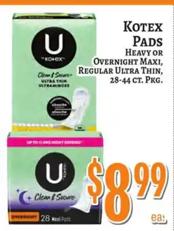 Trade Fair Supermarket KOTEX PADS Heavy or Overnight Maxi, REGULAR Ultra Thin, 28-44 ct. Pkg offer
