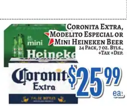 Trade Fair Supermarket CORONITA EXTRA, MODELITO ESPECIAL OR MINI HEINEKEN BEER offer