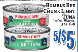 Trade Fair Supermarket BUMBLE BEE CHUNK LIGHT TUNA IN OIL, WATER, 5 OZ. CAN offer