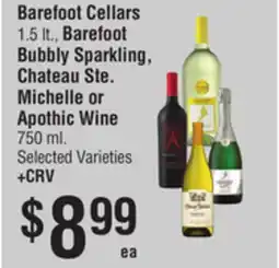 Smart & Final Barefoot Cellars 1.5 lt., Barefoot Bubbly Sparkling, Chateau Ste. Michelle or Apothic Wine 750 ml offer