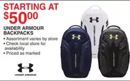 Dunham's Sports UNDER ARMOUR BACKPACKS offer