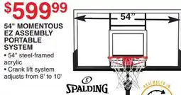 Dunham's Sports SPALDING 54 MOMENTOUS EZ ASSEMBLY PORTABLE SYSTEM offer