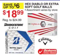 Dunham's Sports BRIDGESTONE HEX DIABLO OR EXTRA SOFT GOLF BALLS offer