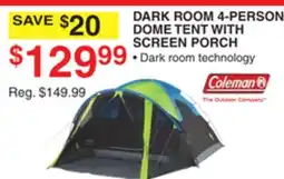 Dunham's Sports COLEMAN DARK ROOM 4-PERSON DOME TENT WITH SCREEN PORCH offer