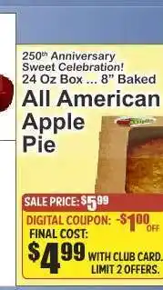 Key Food All American Apple Pie offer