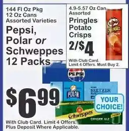 Key Food Pepsi, Polar or Schweppes 12 Packs offer