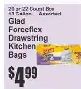 Key Food Glad Forceflex Drawstring Kitchen Bags offer
